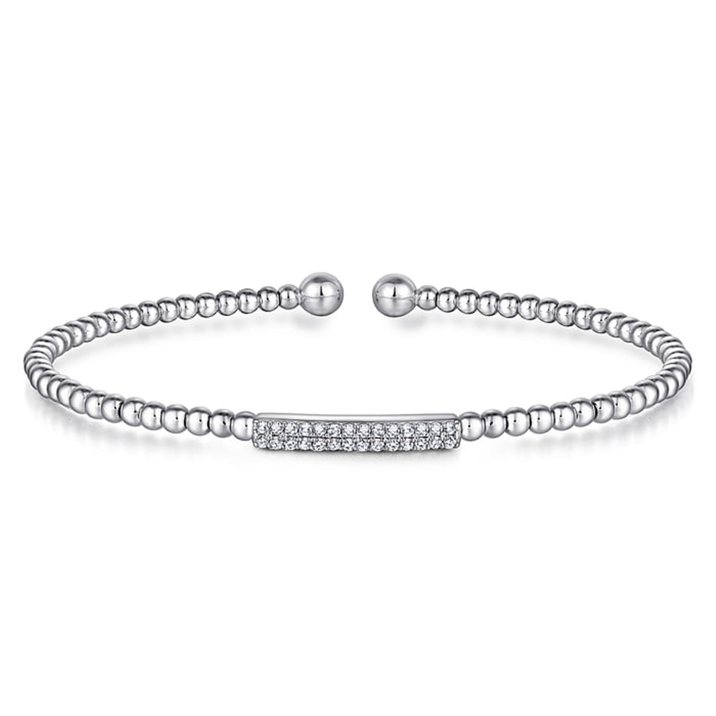 14K White Gold "Gabriel & Co." Bujukan Bead Diamond Cluster Bar Bangle Bracelet