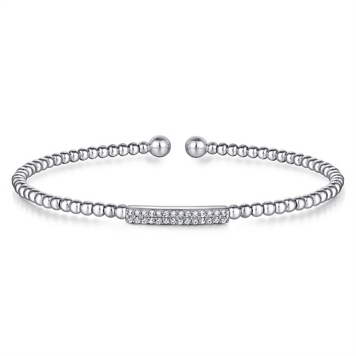 14K White Gold "Gabriel & Co." Bujukan Bead Diamond Cluster Bar Bangle Bracelet