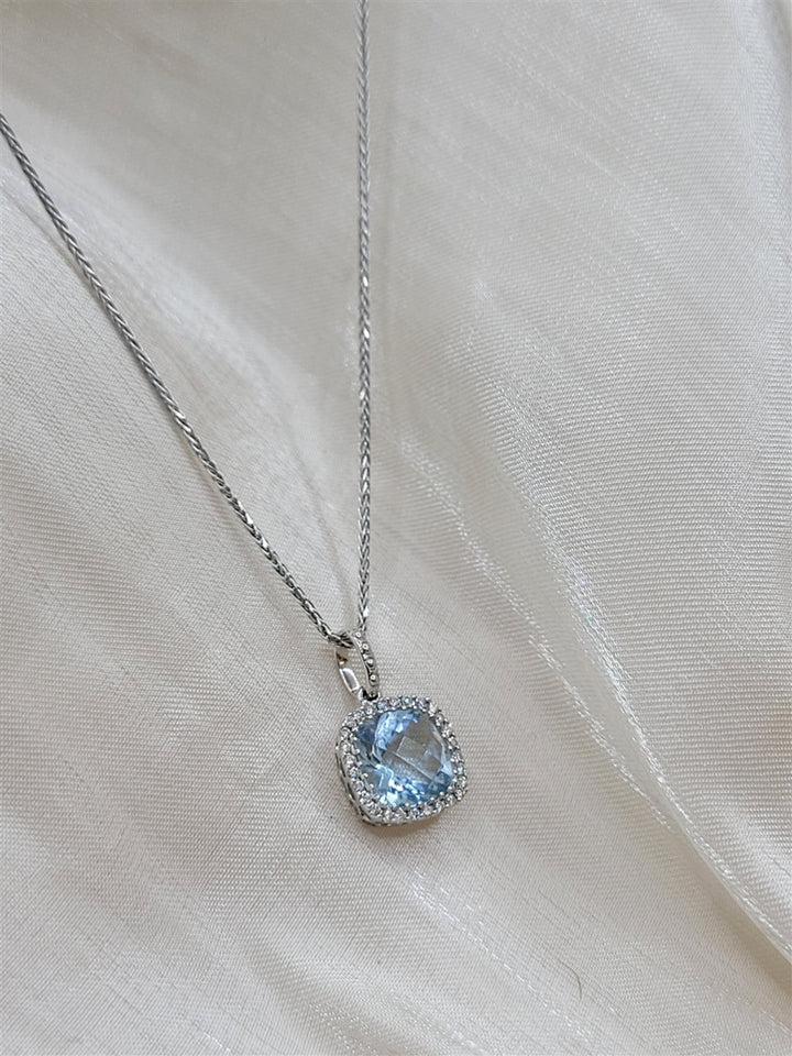 14K White Gold Aquamarine & Diamond Necklace