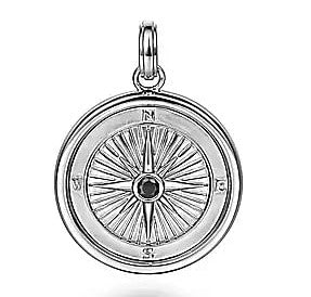 Men's Sterling Silver "Gabriel & Co" Black Spinel Compass Pendant