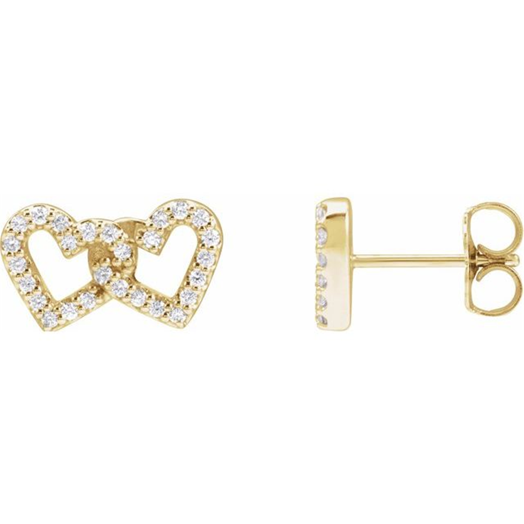 14K Yellow Gold Heart Diamond Fashion Earrings