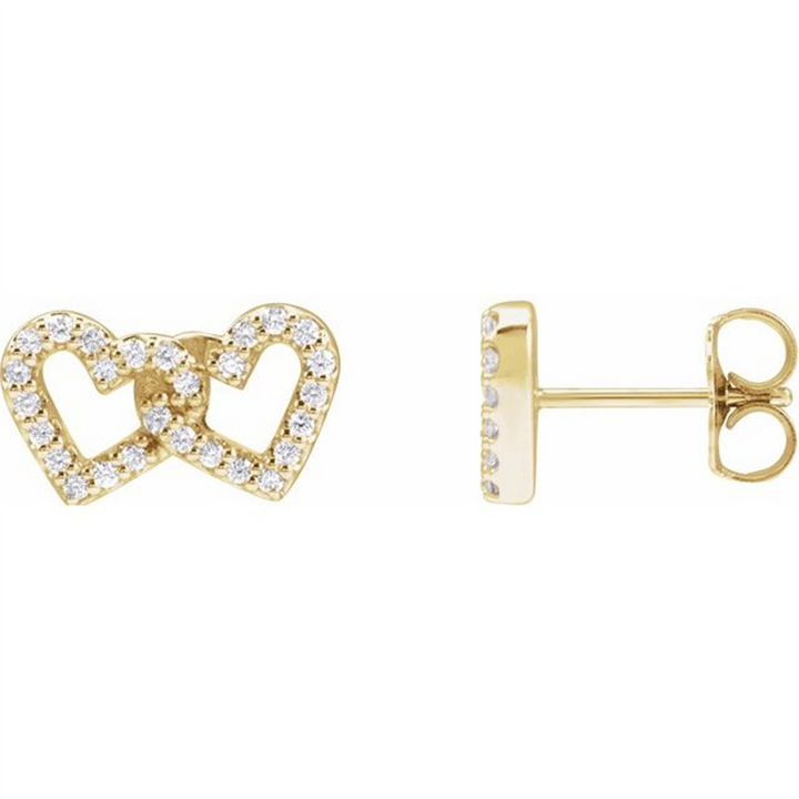 14K Yellow Gold Heart Diamond Fashion Earrings