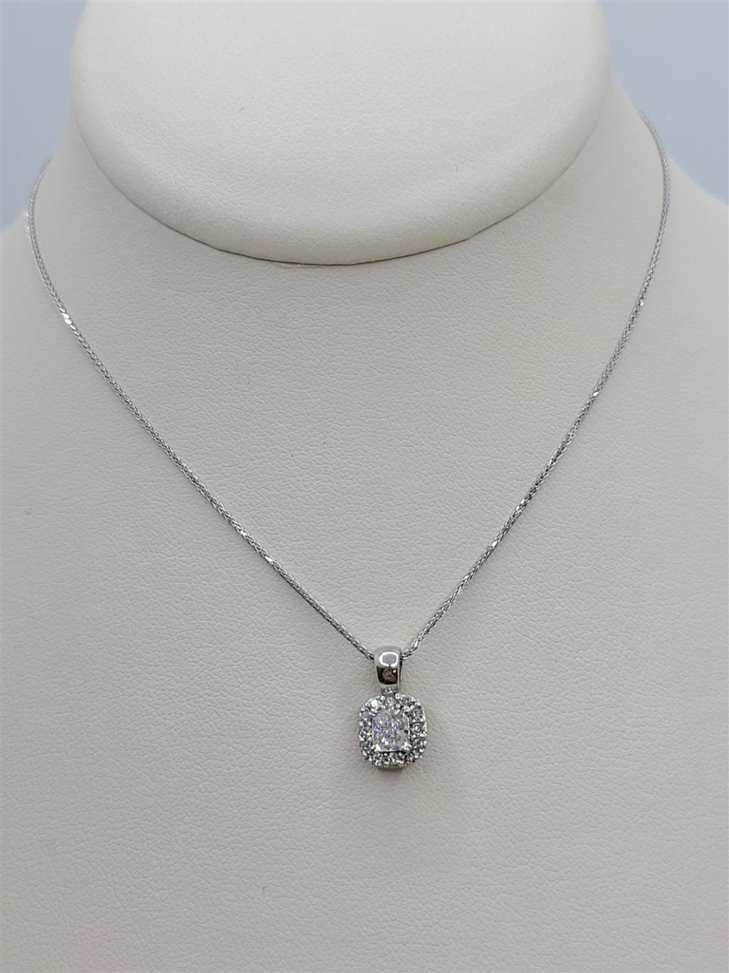 14K White Gold Diamond Halo Pendant Necklace