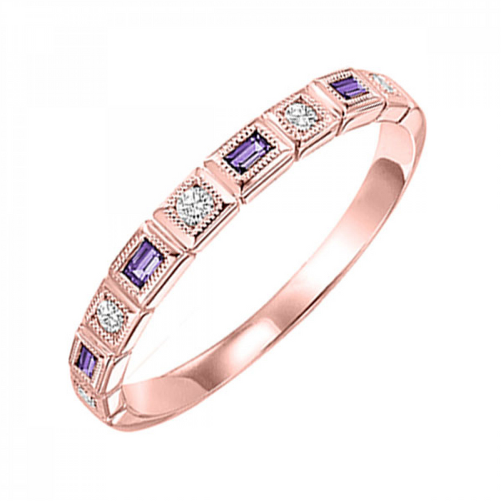 10K Rose Gold Stackable Amethysts & Diamonds Gemstone Ring