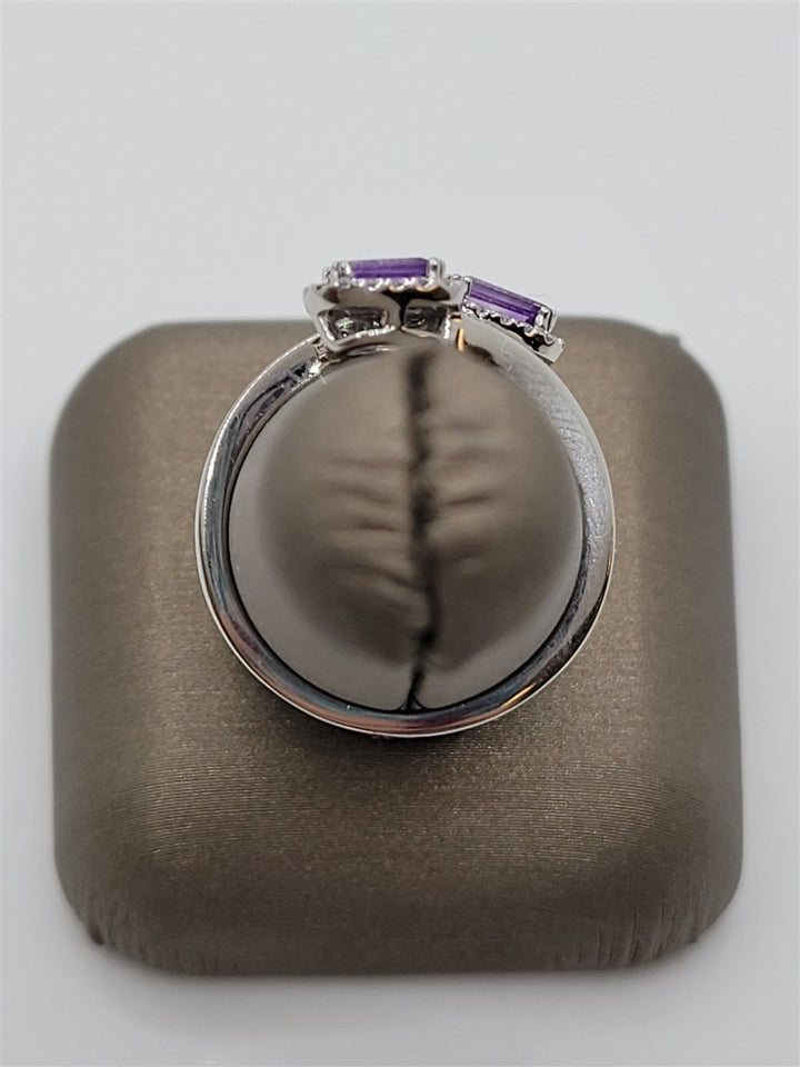10K White Gold Amethyst & Diamond Bypass Fashion Ring