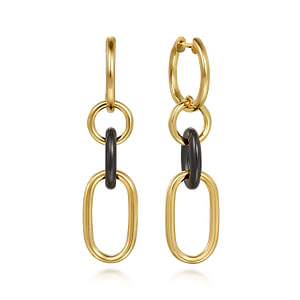 14K Yellow Gold & Black Ceramic Linked Dangle Earrings