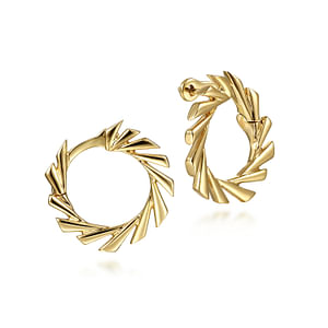 14K Yellow Gold Geometric Flare Bypass Hoop Earrings