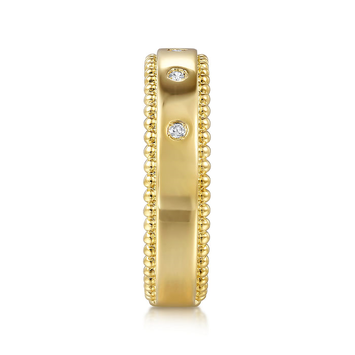 14K Yellow Gold "Gabriel & Co" Bujukan Diamond Bezel Wide Stackable Ring