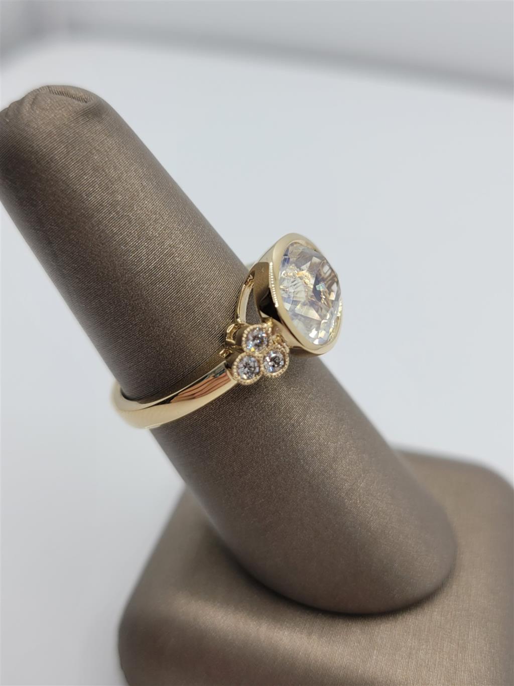 14K Yellow Gold Moonstone & Diamond Fashion Ring