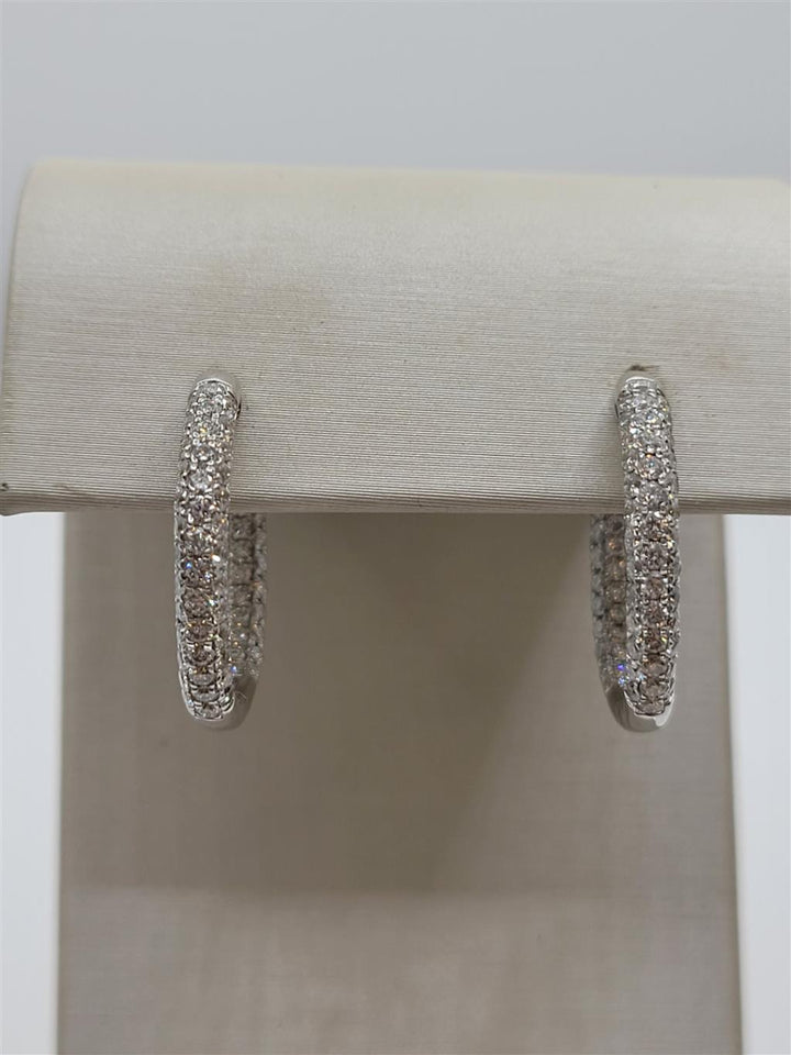 14K White Gold 2.00 Twt Round Cut Lab Grown Hoop Earrings