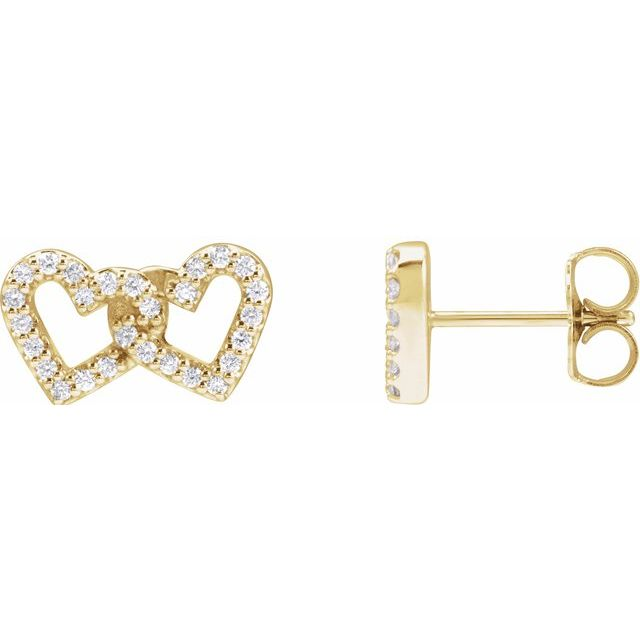 14K Yellow Gold Heart Diamond Fashion Earrings