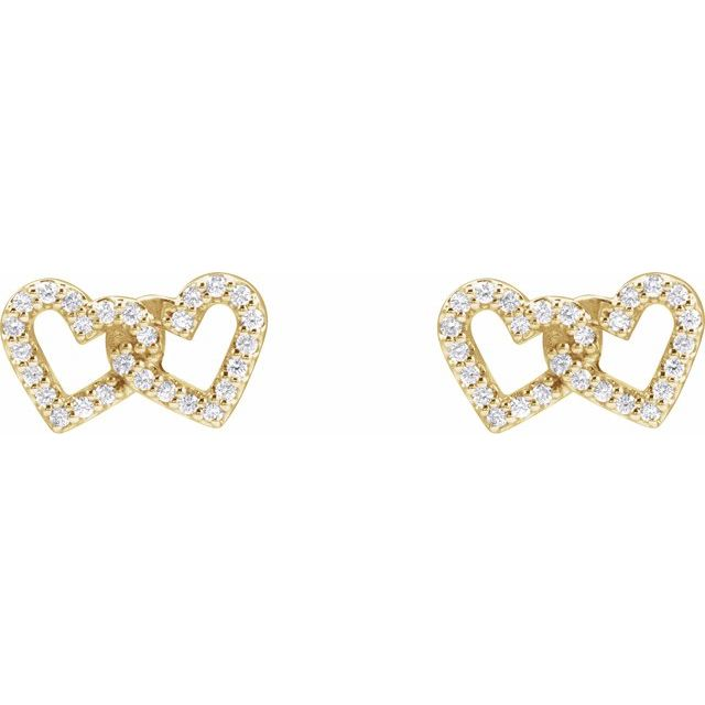 14K Yellow Gold Heart Diamond Fashion Earrings