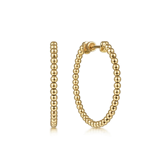 14K Yellow Gold Beaded Hoop Gold Earrings