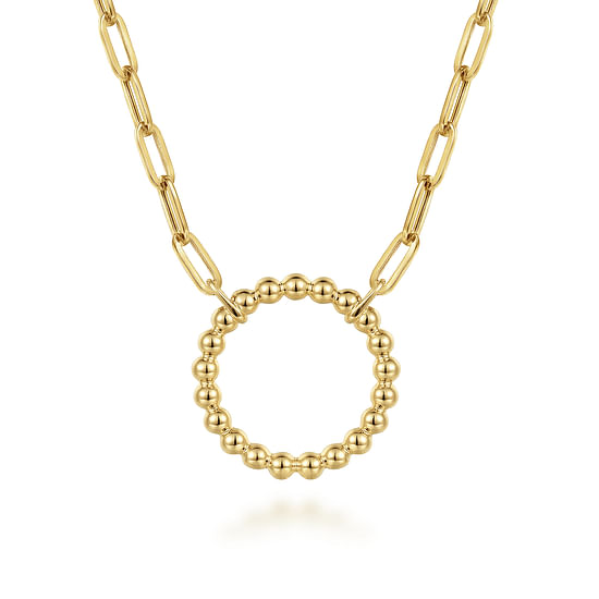 14K Yellow Gold Beaded Circle Gold Necklace