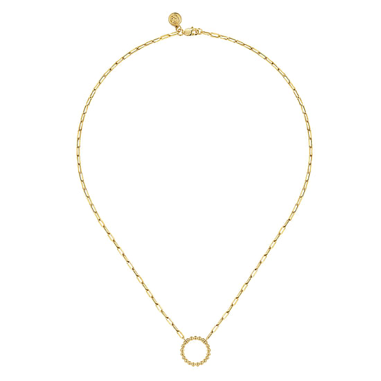 14K Yellow Gold Beaded Circle Gold Necklace