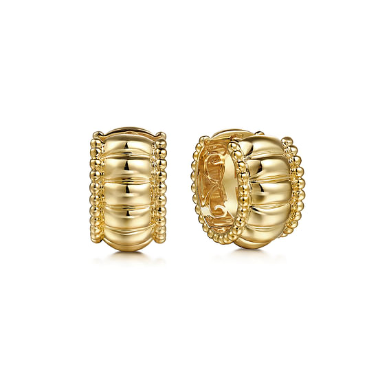 14K Yellow Gold Bujukan Huggie Textured/Beaded Earrings