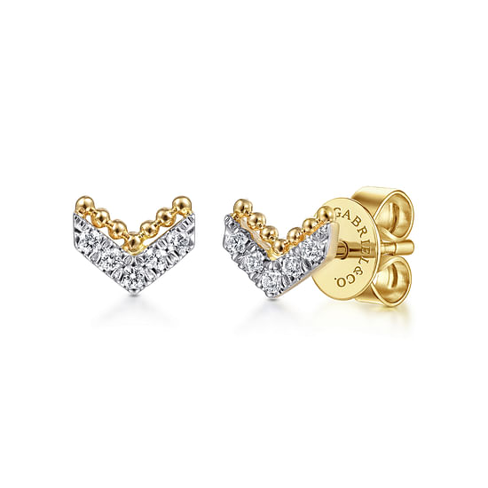 14K Yellow Gold Diamond Chevron Earrings