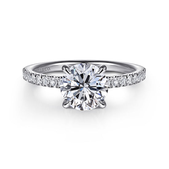 14K White Gold Hidden Halo Diamond Engagement Ring Mounting