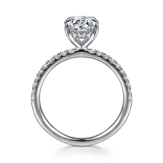 14K White Gold Hidden Halo Diamond Engagement Ring Mounting