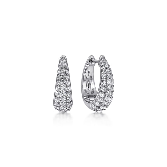 14K White Gold Pave Diamond Huggie Hoop Earrings