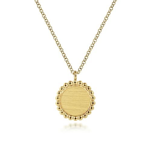14K Yellow Gold Round Pendant Necklace With Bujukan Bead Frame
