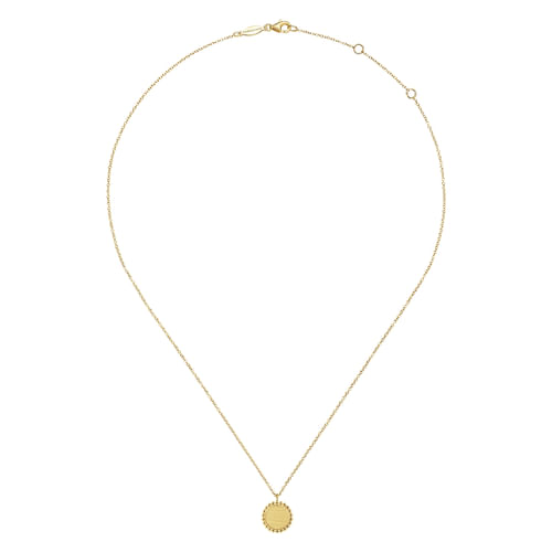 14K Yellow Gold Round Pendant Necklace With Bujukan Bead Frame
