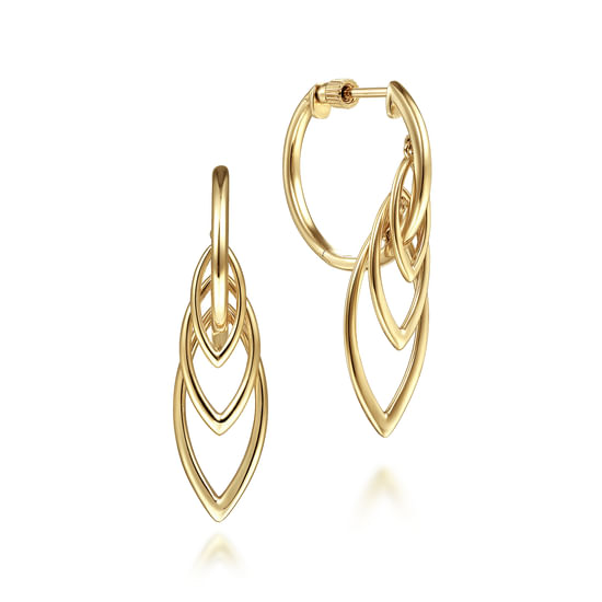 14K Yellow Gold Polished Huggies With Multi Marquise Drops