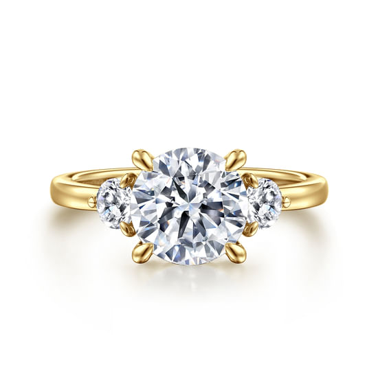 14K Yellow Gold Round Three Stone Diamond Engagement Ring Mounting