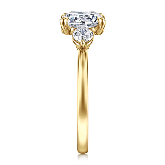 14K Yellow Gold Round Three Stone Diamond Engagement Ring Mounting