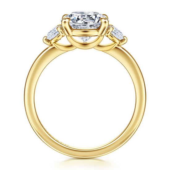 14K Yellow Gold Round Three Stone Diamond Engagement Ring Mounting