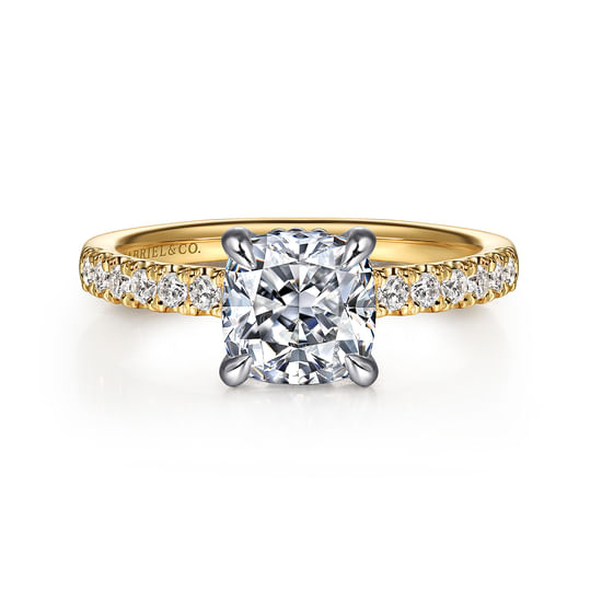 14K White-Yellow Gold Cushion Cut Diamond Engagement Ring Mounting