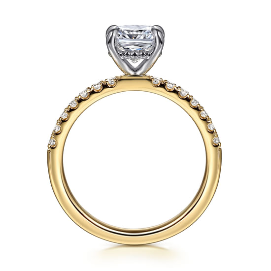 14K White-Yellow Gold Cushion Cut Diamond Engagement Ring Mounting