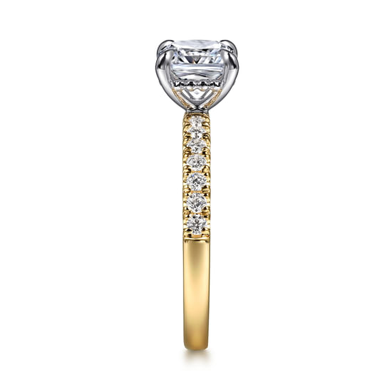 14K White-Yellow Gold Cushion Cut Diamond Engagement Ring Mounting