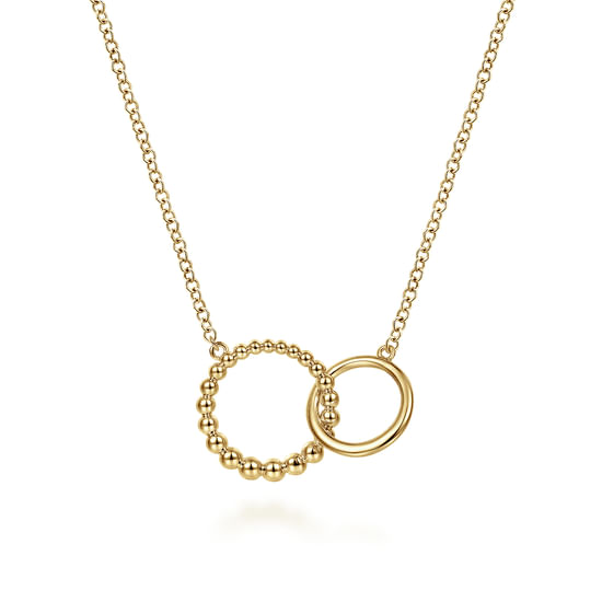 17.5" 14K Yellow Gold Bujukan Beaded Double Circle Necklace