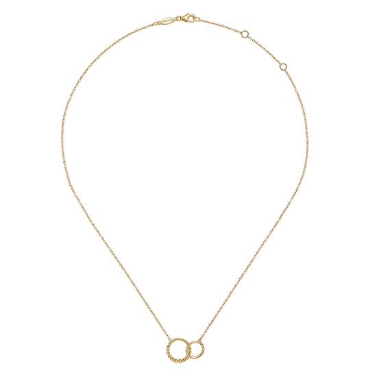 17.5" 14K Yellow Gold Bujukan Beaded Double Circle Necklace