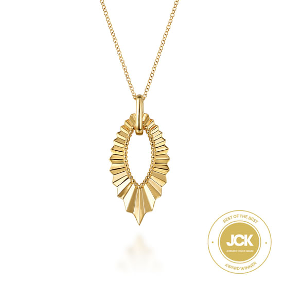 17.5" 14K Yellow Plain Gold Augmented Marquise Shape Diamond Cut Pendant Necklace