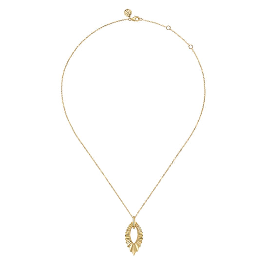 17.5" 14K Yellow Plain Gold Augmented Marquise Shape Diamond Cut Pendant Necklace