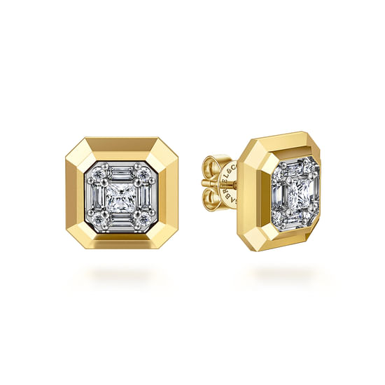 14K Yellow Gold Diamond Stud Earrings