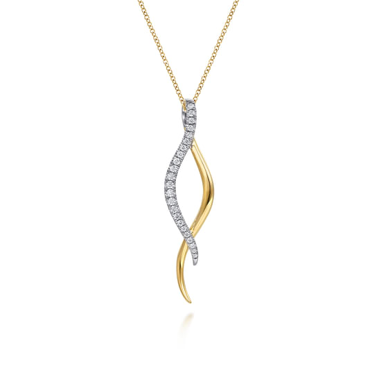 14K White & Yellow Gold Diamond Twisted Spike Drop Necklace