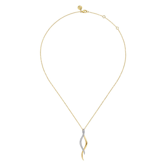 14K White & Yellow Gold Diamond Twisted Spike Drop Necklace