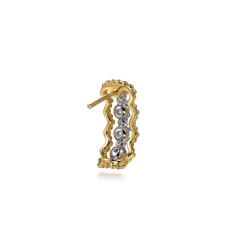 14K White & Yellow Gold Bujukan Diamond J Hoop Stud Earrings