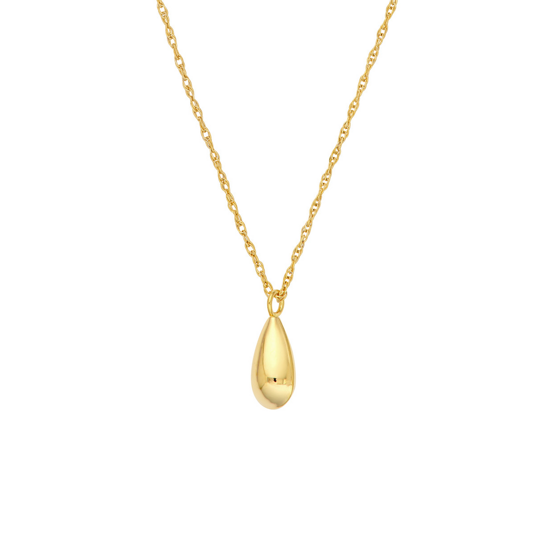 16-18" 14K Yellow Gold Puffy Teardrop Pendant Necklace