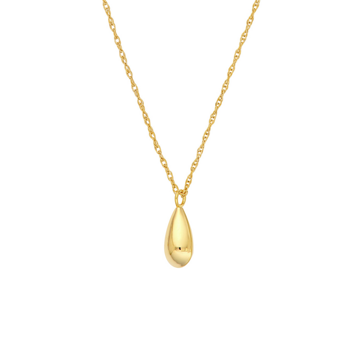 16-18" 14K Yellow Gold Puffy Teardrop Pendant Necklace