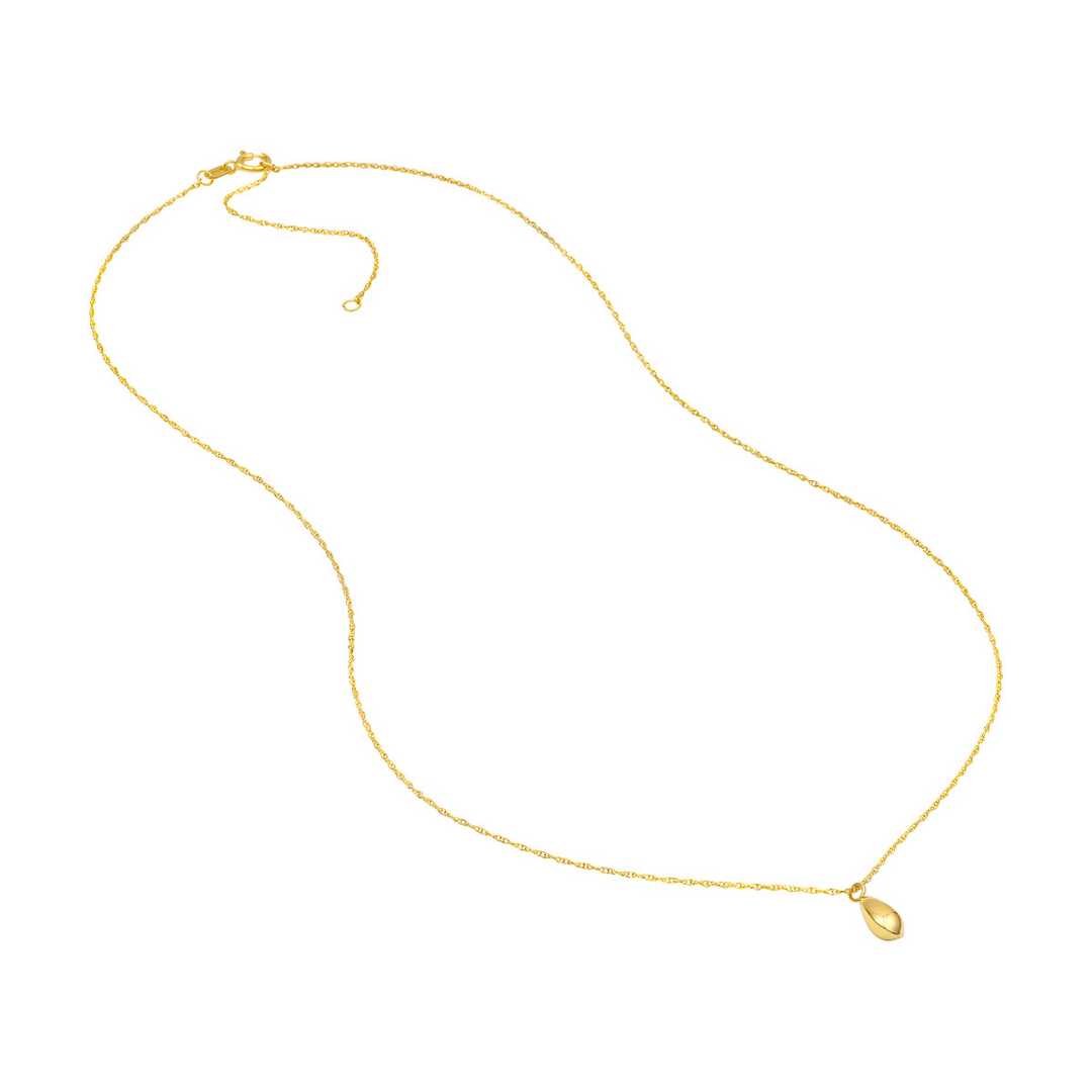 16-18" 14K Yellow Gold Puffy Teardrop Pendant Necklace