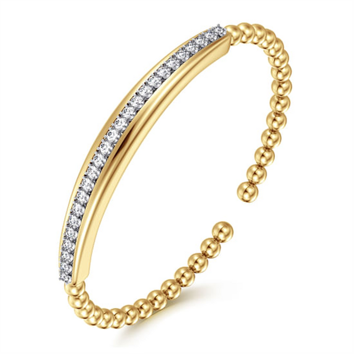 14K White & Yellow Gold Bujukan And Diamond Split Bangle Bracelet