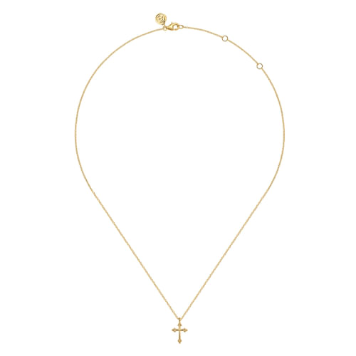 14K Yellow Plain Gold Bujukan 12mm Cross Necklace
