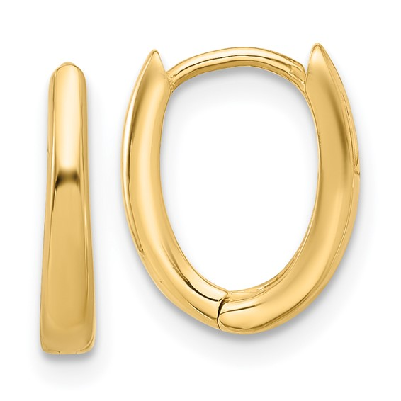 14K Yellow Gold Polished Oval Hinged Huggie Hoop Earrings