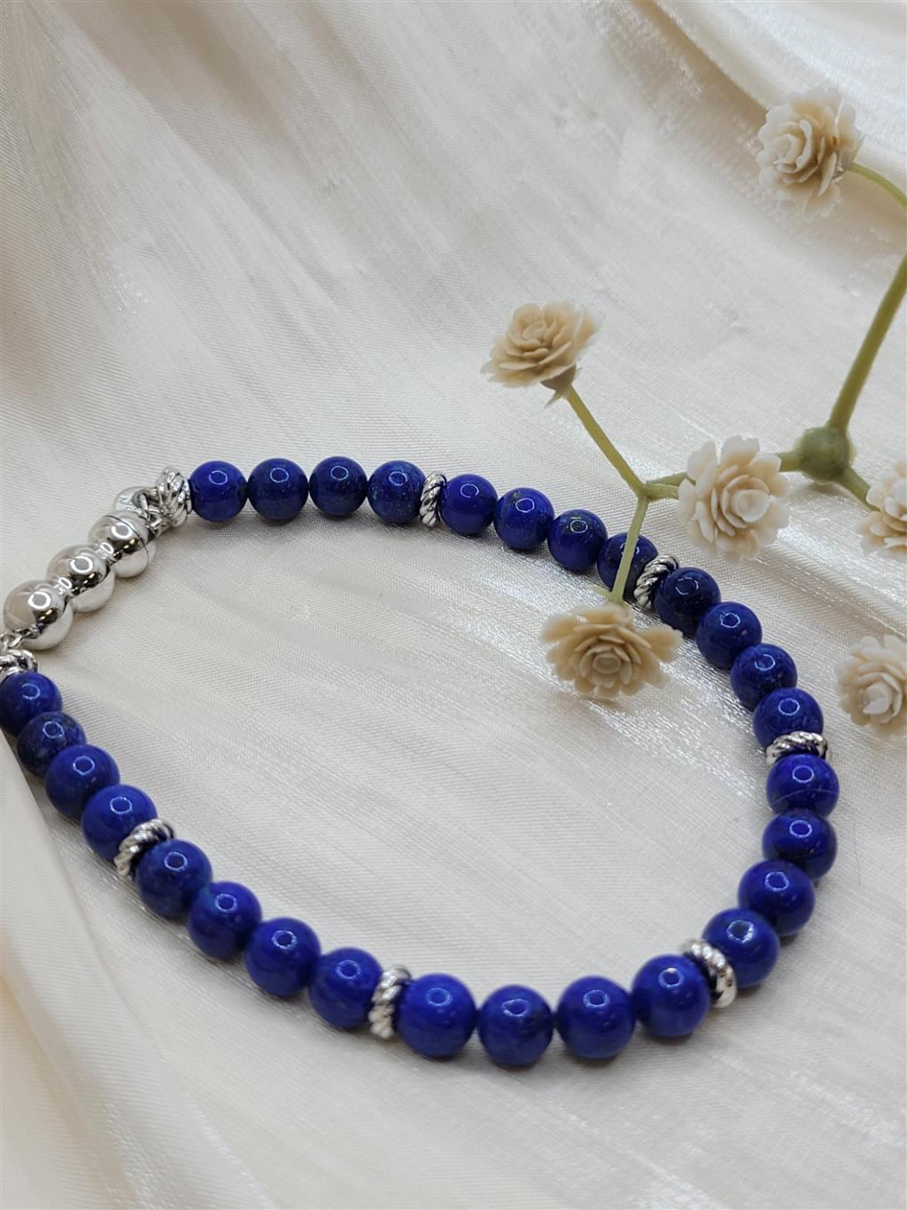 Sterling Silver "Gabriel & Co." Lapis Beaded Bracelet