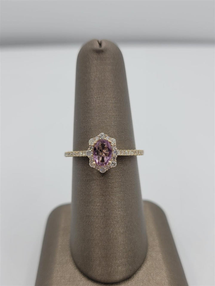 14K Yellow Gold Pink Tourmaline And Diamond Vintage Fashion Ring