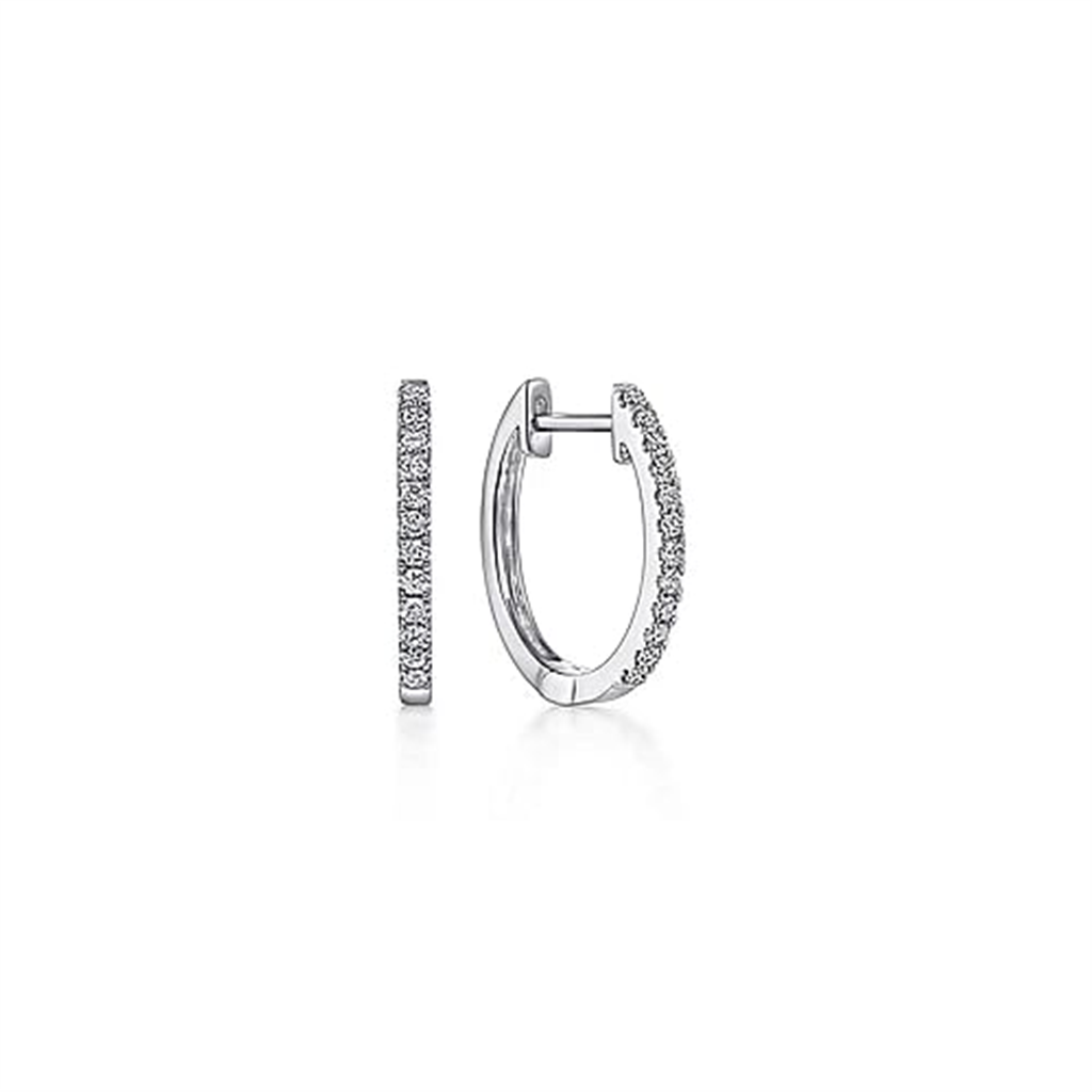 14K White Gold 0.18 ctw Round cut Diamond Hoop Earrings